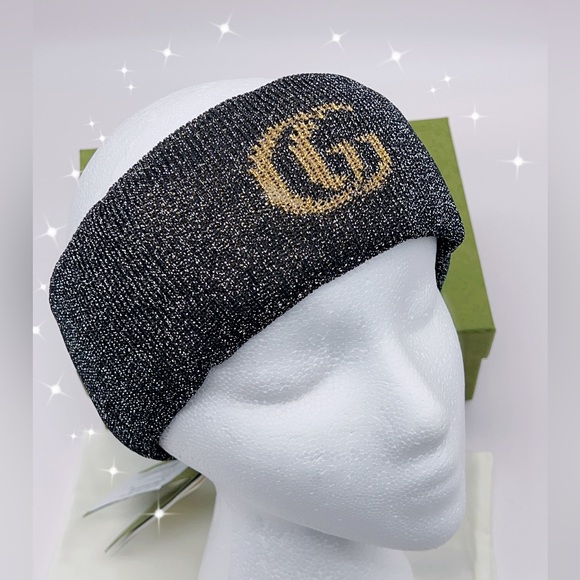 ❌SOLD❌NWT Authentic GUCCI Black Metallic Lurex Headband Logo GG Size M (57cm) - Picture 11 of 12